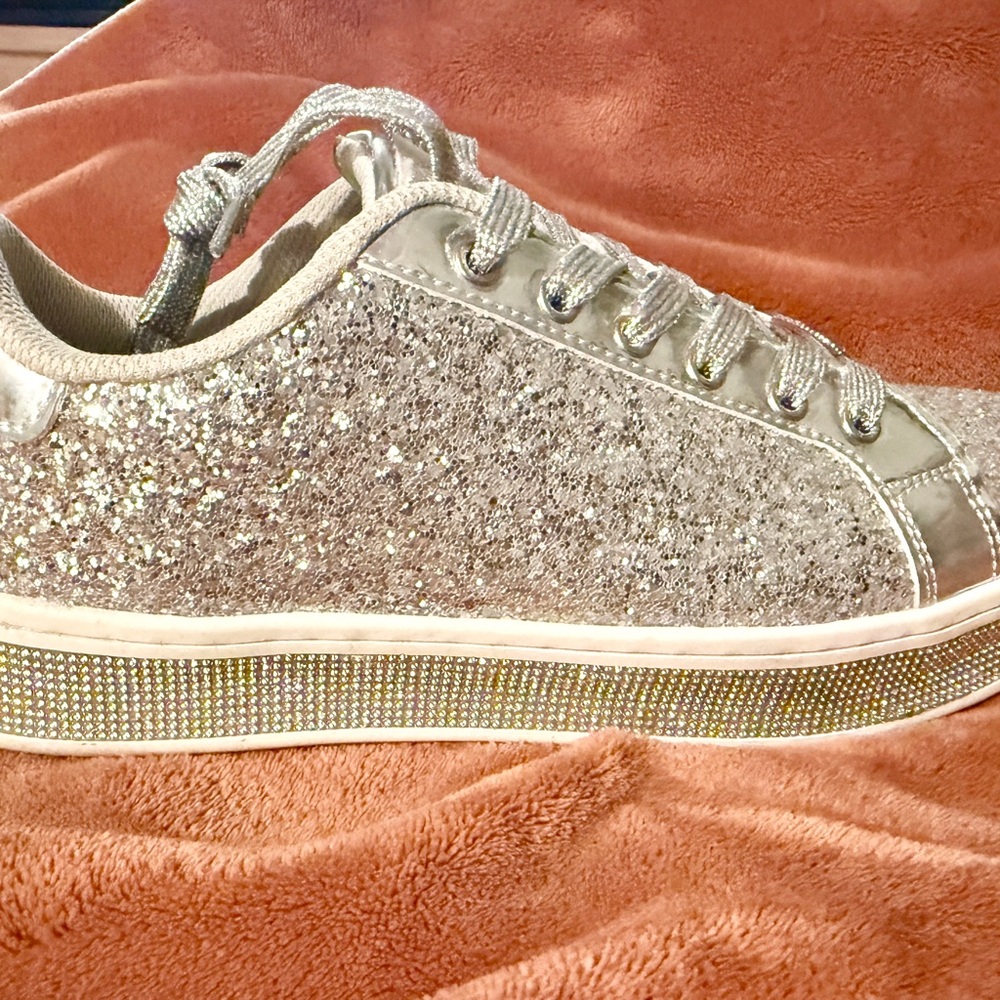 Gold Sparkle Sneakers with White Soles